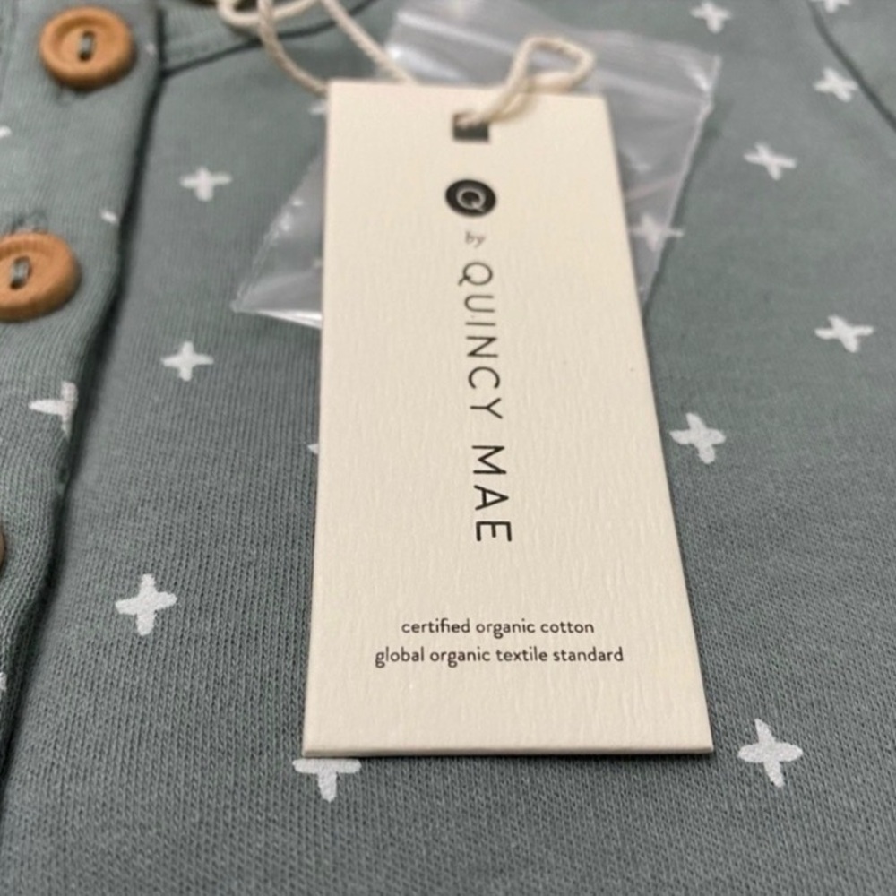 Quincy Mae Organic Cotton Romper, Sea (a Sage Green) Color, Snap Legs & Bottom - Picture 3 of 12
